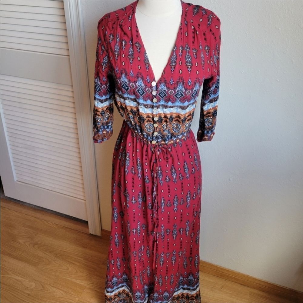 Boho Button Front Maxi Dress